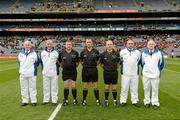 17 March 2012; Referee John Kelly with his linesmen Michael Wadding, 3rd from left, and John Sexton, 3rd from right, and umpires, left to right, Mike Mackey, Morgan Darcy, Padraic Connolly and Ollie King. AIB GAA Hurling All-Ireland Senior Club Championship Final, Coolderry, Offaly, v Loughgiel Shamrocks, Antrim, Croke Park, Dublin. Picture credit: Ray McManus / SPORTSFILE