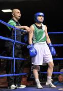 23 March 2012; Katie Taylor, Ireland, and father Pete, prepare for her 60kg bout against Jessica Belder, Holland. Women's Boxing International, Ireland v Holland, National Stadium, Dublin. Picture credit: Barry Cregg / SPORTSFILE