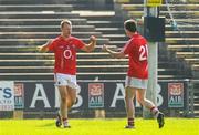 25 March 2012; Cork's Michael Shields and Sean Kiely, right, celebrate at the final whistle. Allianz Football League Division 1, Round 6, Mayo v Cork, McHale Park, Castlebar, Co. Mayo. Picture credit: Pat Murphy / SPORTSFILE