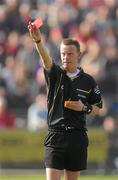 25 March 2012; Referee Joe McQuillan shows the red card to Mayo's Alan Dillon. Allianz Football League Division 1, Round 6, Mayo v Cork, McHale Park, Castlebar, Co. Mayo. Picture credit: Pat Murphy / SPORTSFILE