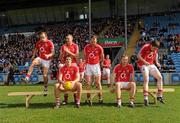 25 March 2012; Cork players, from left, Paudie Kissane, Pearse O'Neill, back, Aidan Walsh, Alan O'Connor, Michael Shields and Sean Kelly prepare for the team photograph before the game. Allianz Football League Division 1, Round 6, Mayo v Cork, McHale Park, Castlebar, Co. Mayo. Picture credit: Pat Murphy / SPORTSFILE