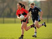 25 March 2012; Orlah Farmer, University College Cork, in action against Eimear Kane, University of Ulster Jordanstown. O'Connor Cup Final, University of Ulster Jordanstown v University College Cork, Queen's University Belfast, University Road, Belfast. Picture credit: Oliver McVeigh / SPORTSFILE