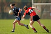 25 March 2012; Sinead Fegan, University of Ulster Jordanstown, in action against Aine Hayes, University College Cork. O'Connor Cup Final, University of Ulster Jordanstown v University of College Cork, Queen's University Belfast, University Road, Belfast. Picture credit: Oliver McVeigh / SPORTSFILE