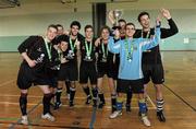 27 March 2012; Players from University College Cork celebrate with the cup after beating I.T. Carlow in a penalty shoot-out in the final. Colleges and Universities Futsal National Cup Finals, Gormanston College, Gormanston, Co. Meath. Photo by Sportsfile