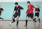 27 March 2012; Alfonso Aizpuin Musguiz, University College Cork, in action against Pierce Donnachie, I.T. Carlow, during the final. Colleges and Universities Futsal National Cup Finals, Gormanston College, Gormanston, Co. Meath. Photo by Sportsfile