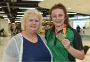 24 July 2017; Michaela Walsh, who won bronze in the Hammer, pictured with Athletics Ireland President Georgina Drumm at the homecoming of the Irish Team from the European Athletics Under-20 Championships in Italy at Dublin Airport. Photo by Sam Barnes/Sportsfile
