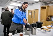 30 March 2012; Dublin's Cian O'Sullivan pours himself a cup of tea after a press conference ahead of their Allianz Football League, Division 1, Round 2, refixtured game against Mayo on Saturday. Dublin Football Squad Press Conference, St Clare's, DCU, Ballymun, Dublin. Picture credit: David Maher / SPORTSFILE