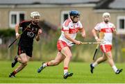 26 July 2017; Ciaran Steele of Derry in action against Jordan Doran of Down during the Bord Gáis Energy Ulster GAA Hurling U21 Championship Final match between Derry and Down at Corrigan Park in Belfast. Photo by Oliver McVeigh/Sportsfile