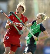 25 March 2012; Nicci Daly, Ireland, in action against Gaelle Valcke, Belgium. Women’s 2012 Olympic Qualifying Tournament Final, FIH Road to London, Belgium v Ireland, Beerschot T.H.C., Kontich, Antwerp, Belgium. Picture credit: Stephen McCarthy / SPORTSFILE
