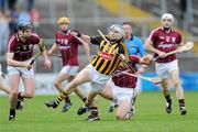 1 April 2012; T.J. Reid, Kilkenny, in action against Brian Flaherty, left, and Fergal Moore, Galway. Allianz Hurling League Division 1A, Round 5, Kilkenny v Galway, Nowlan Park, Kilkenny. Picture credit: Brian Lawless / SPORTSFILE