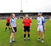 1 April 2012; Referee Diarmuid Kirwan with Dublin captain John McCaffrey and Waterford Michael Walsh. Allianz Hurling League Division 1A, Round 5, Waterford v Dublin, Fraher Field, Dungarvan, Co. Waterford. Picture credit: Matt Browne / SPORTSFILE