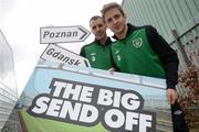 4 April 2012; Republic of Ireland  players John O'Shea, left, and Kevin Doyle in attendance at the ticket launch for the upcoming International Friendly game between the Republic of Ireland v Bosnia on Saturday 26th of May. Tickets go on sale tomorrow, 5th of April, at 9am, from all usual outlets. Parkwest Industrial Park, Dublin. Picture credit: Brendan Moran / SPORTSFILE