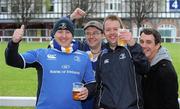 6 April 2012; Leinster supporters Adrian Hickey, Adrian Doyle, Graham Coffey and Georoid O'Cionnaith, from Dun Laoghaire, Co. Dublin, at the game. British and Irish Cup Semi-Final, Leinster A v Munster A, RDS, Ballsbridge, Dublin. Picture credit: Matt Browne / SPORTSFILE