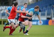 6 April 2012; Brendan Macken, Leinster A, is tackled by Sean Henry, left, and Scott Deasy, Munster A. British and Irish Cup Semi-Final, Leinster A v Munster A, RDS, Ballsbridge, Dublin. Picture credit: Matt Browne / SPORTSFILE