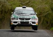 7 April 2012; Sam Moffett and James O'Reilly, Clontibret, Co. Monaghan, in their Mitusbishi Evo 9, in action during SS 10 Drumhillery, at the Circuit of Ireland Rally 2012. Drumhillery, Co. Armagh. Picture credit: Barry Cregg / SPORTSFILE