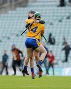 7 April 2012; Nicky O'Connell, left, and Colin Ryan, Clare, celebrate at the final whistle after victory over Limerick. Allianz Hurling League Division 1B Final, Limerick v Clare, Gaelic Grounds, Limerick. Picture credit: Diarmuid Greene / SPORTSFILE