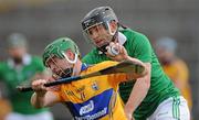 7 April 2012; Sean Collins, Clare, in action against Donal O'Grady, Limerick. Allianz Hurling League Division 1B Final, Limerick v Clare, Gaelic Grounds, Limerick. Picture credit: Diarmuid Greene / SPORTSFILE
