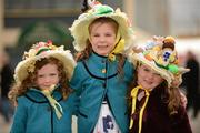 8 April 2012; Rosin Curran, left, age 4, Meabh Curran, age 6, and Alexa Wall, right, age 3, from Fairyhouse, Co. Meath, enjoying the day's racing. Fairyhouse Racecourse, Co. Meath. Photo by Sportsfile