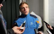 9 April 2012; Leinster's Ian Madigan speaking to the media during a press conference ahead of their Celtic League match against Edinburgh on Friday 13th April. Leinster Rugby Squad Press Conference, UCD, Belfield, Dublin. Photo by Sportsfile