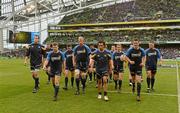 7 April 2012; The Leinster team make their way off the pitch after their warm-up before the game. Heineken Cup Quarter-Final, Leinster v Cardiff Blues, Aviva Stadium, Lansdowne Road, Dublin. Picture credit: Brendan Moran / SPORTSFILE