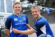 12 April 2012; Leinster's Luke Fitzgerald, right, and Ian Madigan shared cúpla focal as they donned their new Banc na hÉireann jerseys to show Leinster Rugby’s support for Bank of Ireland’s participation in the Bród campaign which aims to encourage use of the Irish language. The Bank has played a supporting role in the RTÉ series, Bernard Dunne’s Bród Club (Bernard Dunne’s Pride Club), and celebrated the Irish language with a series of Fáilte Fridays in their branches nationwide. Join Bank of Ireland and Leinster Rugby by showing your bród and participate in this great campaign. Simply attempt to use whatever Irish you can and sign up today to be one of the céad míle members of the Bród Club on www.rte.ie/brodclub. RDS, Ballsbridge, Dublin. Picture credit: Brendan Moran / SPORTSFILE