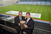 12 April 2012; Uachtarán Chumann Lúthchleas Gael Criostóir Ó Cuana, left, and James Hogan, President and CEO, Etihad Airways, in attendance at the signing of Etihad Airways new multi Euro sponsorship deal with the GAA. Croke Park, Dublin. Picture credit: Ray McManus / SPORTSFILE