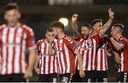 4 August 2017; Rory Patterson of Derry City, centre, celebrates his side's second goal scored by team-mate Barry McNamee during the SSE Airtricity League Premier Division match between Shamrock Rovers and Derry City at Tallaght Stadium in Dublin. Photo by Piaras Ó Mídheach/Sportsfile