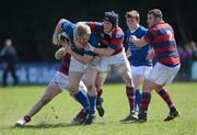 14 April 2012; Richard Sweeney, St. Mary's College, is tackled by Barry O'Mahony and Evan Ryan, Clontarf. Ulster Bank League Division 1A, Clontarf v St. Mary's College, Castle Avenue, Clontarf, Dublin. Picture credit: Matt Browne / SPORTSFILE