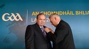 14 April 2012; The incoming GAA President Liam O'Neill is presented with his medal of office by the outgoing President Criostóir Ó Cuana at the GAA Annual Congress 2012. The Heritage Golf & Spa Resort, Killenard, Co. Laois. Picture credit: Ray McManus / SPORTSFILE