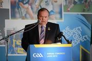 14 April 2012; The incoming GAA President Liam O'Neill during his inaugural speech at the GAA Annual Congress 2012. The Heritage Golf & Spa Resort, Killenard, Co. Laois. Picture credit: Ray McManus / SPORTSFILE