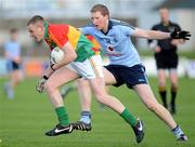 14 April 2012; Donal Hickey, Carlow, in action against David Campbell, Dublin. Leinster GAA Football Minor Championship First Round, Carlow v Dublin, Dr. Cullen Park, Carlow. Picture credit: Matt Browne / SPORTSFILE