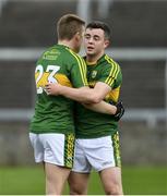 5 August 2017; Kerry players Dylan Casey, left, and Ciarán O'Reilly celebrate following the Electric Ireland All-Ireland GAA Football Minor Championship Quarter-Final match between Kerry and Louth at O’Moore Park in Portlaoise, Laois. Photo by Sam Barnes/Sportsfile