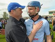 15 April 2012; Dublin manager Anthony Daly celebrates with Daire Plunkett after the game. Allianz Hurling League Division 1A Relegtion Play-off, Galway v Dublin, O'Connor Park, Tullamore, Co. Offaly. Photo by Sportsfile