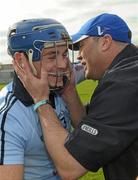 15 April 2012; Dublin manager Anthony Daly celebrates with Niall McMorrow after the game. Allianz Hurling League Division 1A Relegtion Play-off, Galway v Dublin, O'Connor Park, Tullamore, Co. Offaly. Photo by Sportsfile