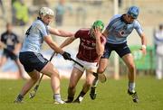 15 April 2012; David Burke, Galway, in action against Ruairi Trainor, left, and Daire Plunkett, Dublin. Allianz Hurling League Division 1A Relegtion Play-off, Galway v Dublin, O'Connor Park, Tullamore, Co. Offaly. Photo by Sportsfile