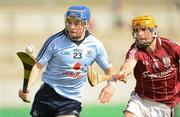 15 April 2012; Niall McMorrow, Dublin, in action against Johnny Coen, Galway. Allianz Hurling League Division 1A Relegtion Play-off, Galway v Dublin, O'Connor Park, Tullamore, Co. Offaly. Photo by Sportsfile