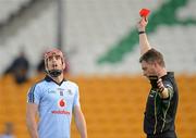 15 April 2012; Ryan O'Dwyer, Dublin, is shown a red card and sent off by referee Barry Kelly. Allianz Hurling League Division 1A Relegtion Play-off, Galway v Dublin, O'Connor Park, Tullamore, Co. Offaly. Photo by Sportsfile