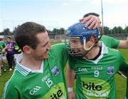 15 April 2012; Andrew Breslin, left, and Ryan Bogue, Fermanagh, celebrate after the final whistle. Allianz Hurling League Division 3B Final, Fermanagh v Warwickshire, Parnell Park, Dublin. Picture credit: Ray Lohan / SPORTSFILE