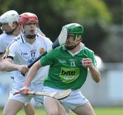 15 April 2012; Séan Corrigan, Fermanagh, in action against Niall McNamee, Warwickshire. Allianz Hurling League Division 3B Final, Fermanagh v Warwickshire, Parnell Park, Dublin. Picture credit: Ray Lohan / SPORTSFILE