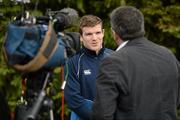 16 April 2012; Leinster's Gordon D'Arcy speaking to the media during a press conference ahead of their Celtic League game against Ulster on Friday. Leinster Rugby Squad Press Conference, David Lloyd Riverview, Clonskeagh, Co. Dublin. Picture credit: Brendan Moran / SPORTSFILE