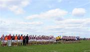 15 April 2012; The teams stand for the National Anthem before the start of the Towns Cup Final. Provincial Towns Cup Final, Tullow RFC v Enniscorthy RFC, Portarlington RFC, Portarlington, Co Laois. Picture credit: Matt Browne / SPORTSFILE
