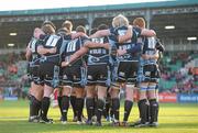 14 April 2012; The Glasgow Warriors team gather together in a huddle during the game. Celtic League, Munster v Glasgow Warriors, Musgrave Park, Cork. Picture credit: Diarmuid Greene / SPORTSFILE