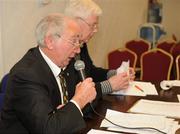 18 April 2012; Meath County Board chairman Barney Allen announcing that the proposal to sack Meath Senior Football team manager Seamus McEnarney was defeated. Meath County Board Meeting, Arus Tailteann, Pairc Tailteann, Navan, Co. Meath. Photo by Sportsfile