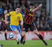 20 April 2012; Adam Martin, Bohemians, in action against Robert Bayly, Monaghan United. Airtricity League Premier Division, Bohemians v Monaghan United, Dalymount Park, Dublin. Picture credit: Brian Lawless / SPORTSFILE