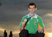 21 April 2012; Adam Nolan, Ireland, holds his gold medal near the seafront in Trabzon, after victory over Patrick Wocicki, Germany, during the Final of the Welterweight 69kg division. AIBA European Olympic Boxing Qualifying Championships, Hayri Gür Arena, Trabzon, Turkey. Picture credit: David Maher / SPORTSFILE