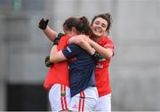 7 August 2017; Doireann O'Sullivan, right, of Cork celebrates with team mates after the TG4 All Ireland Ladies Football Senior Championship - Qualifier 3 match between Cork and Monaghan at Bord Na Mona O'Connor Park, in Tullamore, Co. Offaly. Photo by Eóin Noonan/Sportsfile