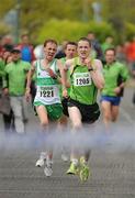 22 April 2012; Sean Hehir, right, Rathfarnham-WSAF A.C., sprints ahead of Simon Ryan, Raheny Shamrock A.C., to win the Senior Mens Team Race during the Woodie’s DIY Road Relay Championships of Ireland. St. Anne's Park, Raheny, Co. Dublin. Picture credit: Tomas Greally / SPORTSFILE