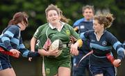 24 April 2012; Kelly Walsh, St. Mac Dara's Community College, Templeogue, in action against Shauna Mulligan, left, and Sophie Milner, Maynooth Post Primary. Leinster Rugby Girls Blitz, St. Marys RFC, Templeville Road, Dublin. Photo by Sportsfile