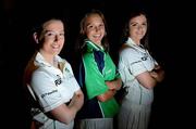 26 April 2012; In attendance at the launch of the new O'Neills Irish cricket kit are Irish internationals, from left, Isobel Joyce, Elena Tice and Emma Flanagan. Elverys Sports, Dundrum Town Centre, Dublin. Picture credit: Matt Browne / SPORTSFILE