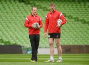 27 April 2012; Ulster's Stefan Terblanche, left, and Johann Muller during the rugby kickers visit to the Aviva Stadium ahead of their Heineken Cup Semi-Final against Edinburgh on Saturday. Ulster Rugby Kickers visit Aviva Stadium, Lansdowne Road, Dublin. Picture credit: Oliver McVeigh / SPORTSFILE